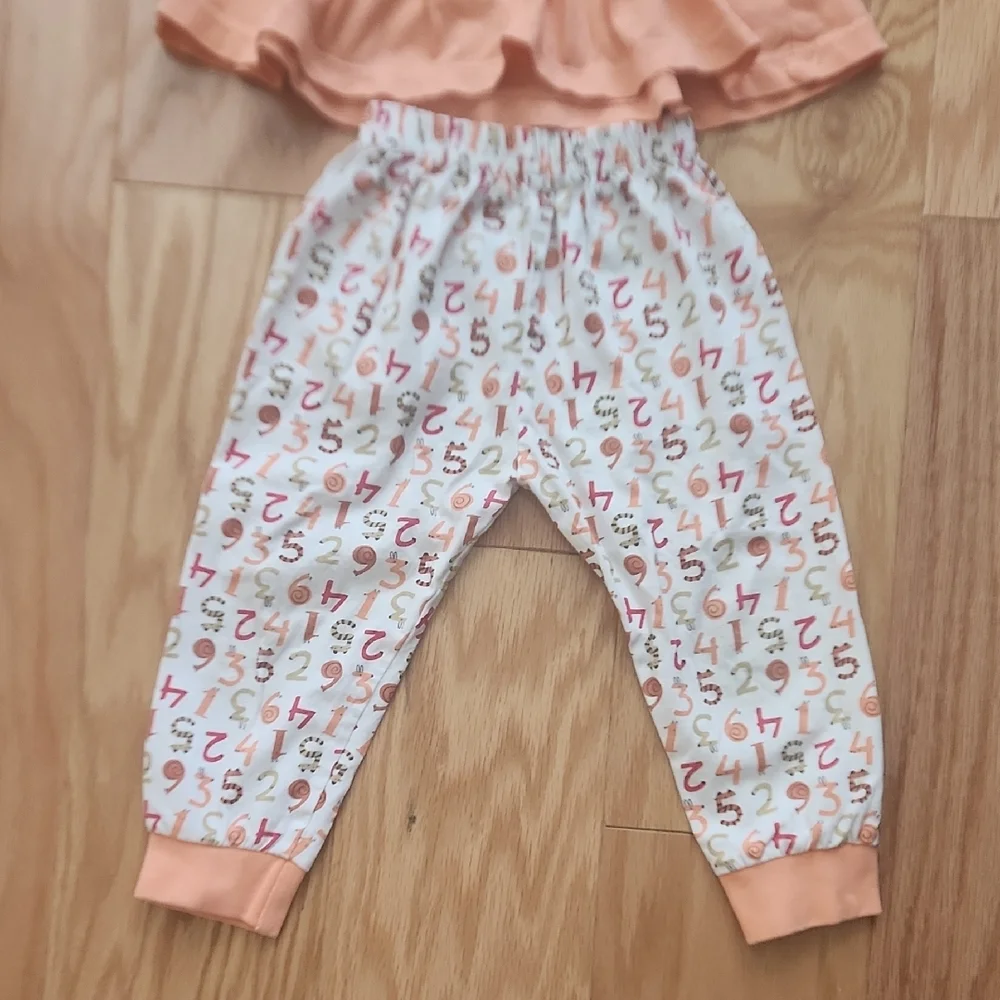 Orange Graphic Peplum Long Sleeves Tee With Number Design Pants